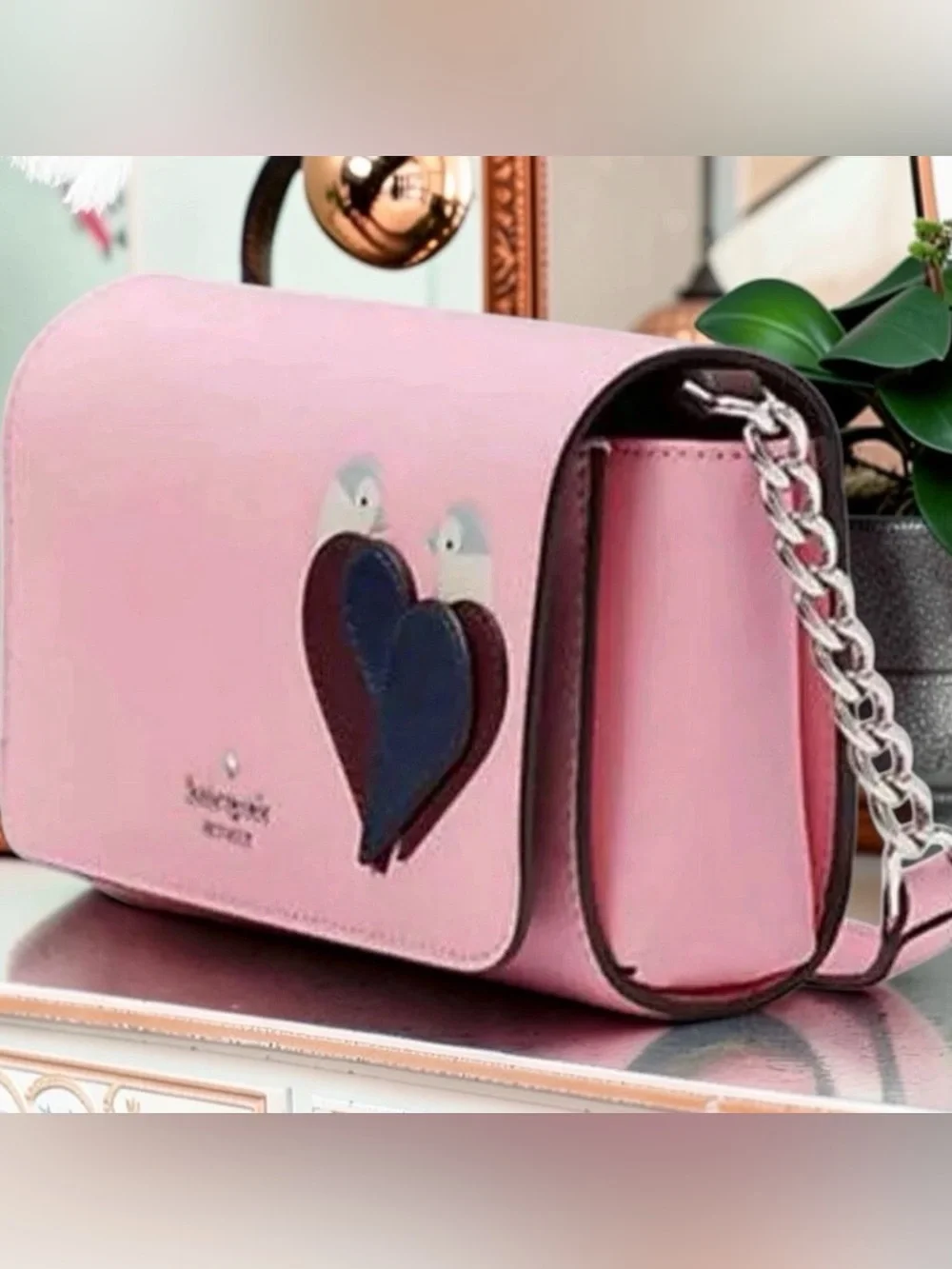 KATE SPADE LOVE BIRDS FLAP CROSSBODY BAG NEON PEONY NWT
